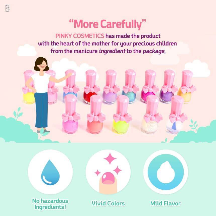 Pinky Cosmetics,Pink Princess Kids,Pinky Cosmetics Pink Princess Kids Water-based Nail Polish Pinky Paint สีทาเล็บ,สีทาเล็บสำหรับเด็ก